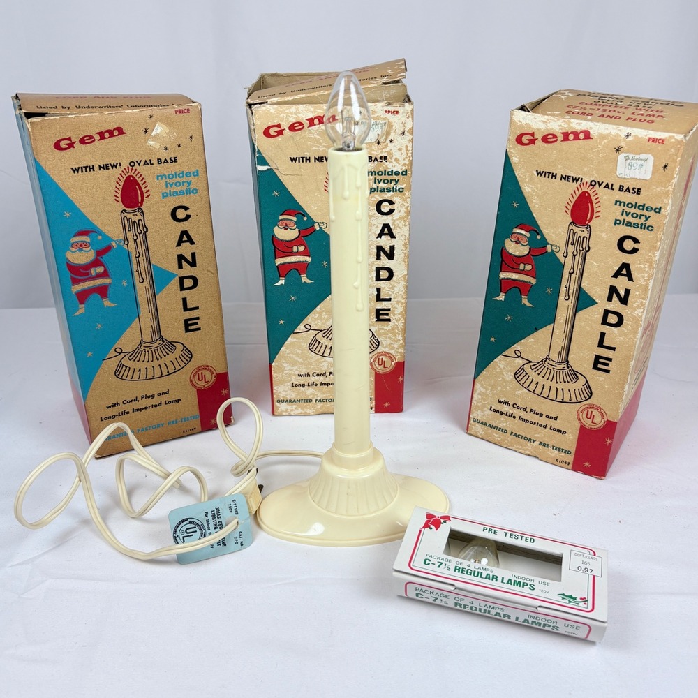 Vtg Gem Electric Window Candles Lights Molded Ivory Plastic Lot of 3 Work READ